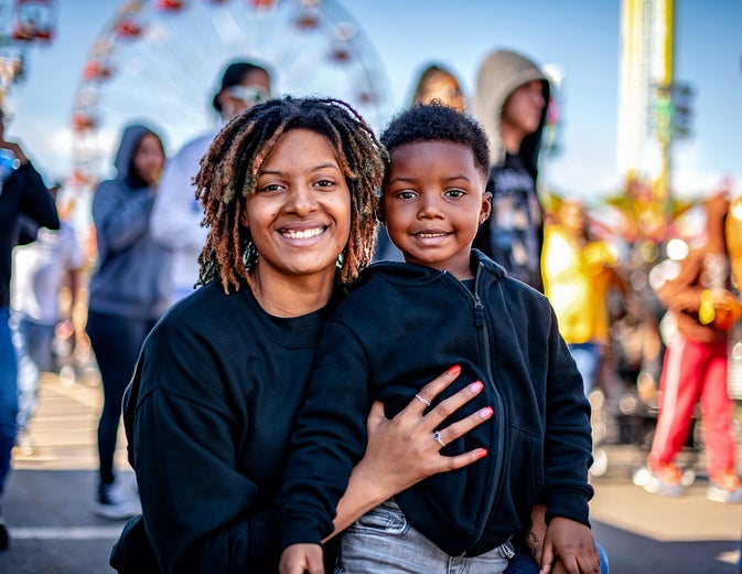 mom and son at fair