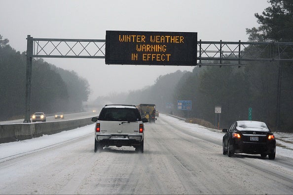 winter weather road sign