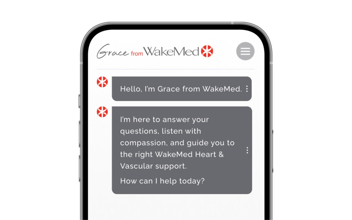 Phone with Grace from WakeMed chat box