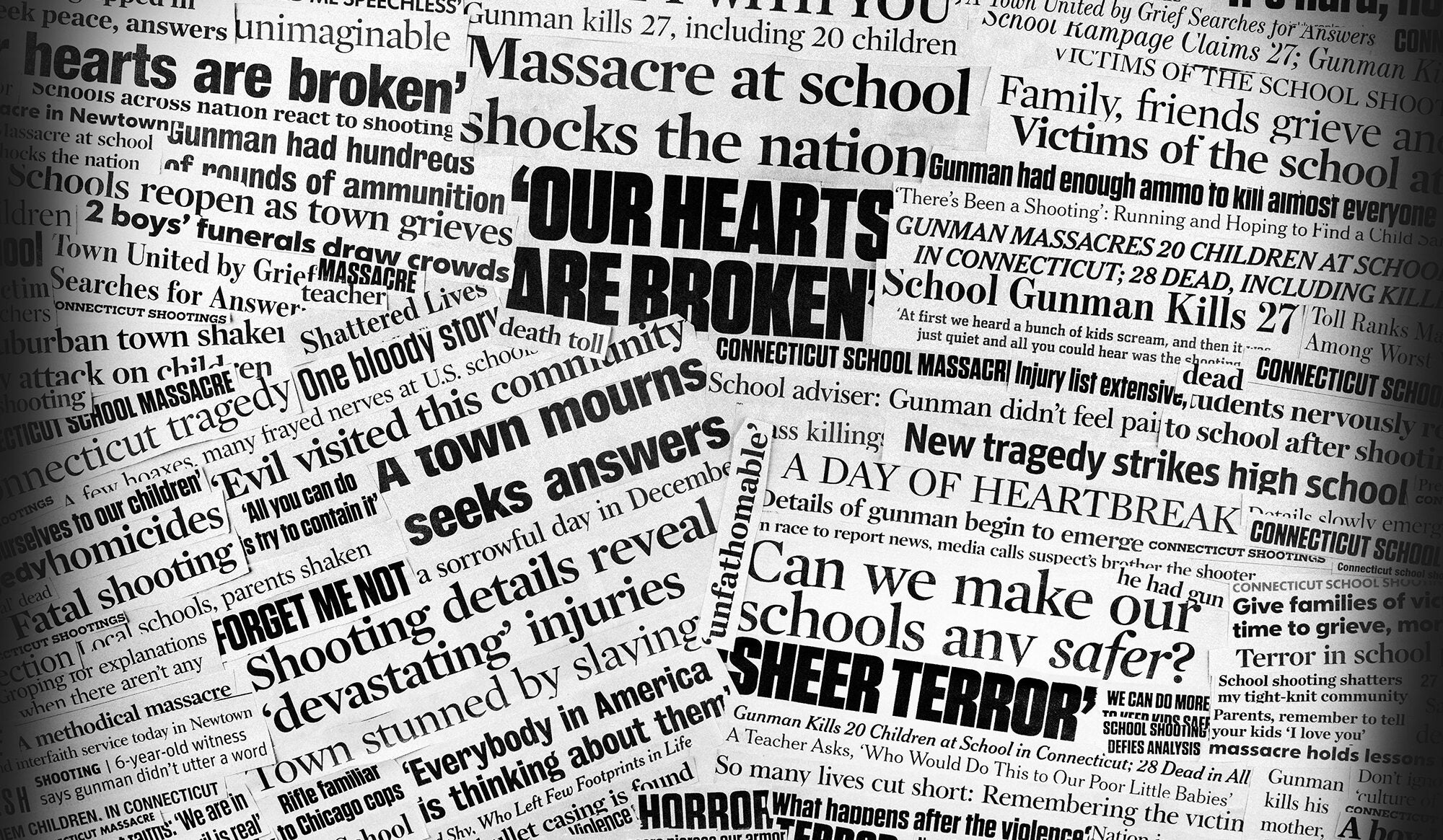 Newtown school massacre newspaper collage
