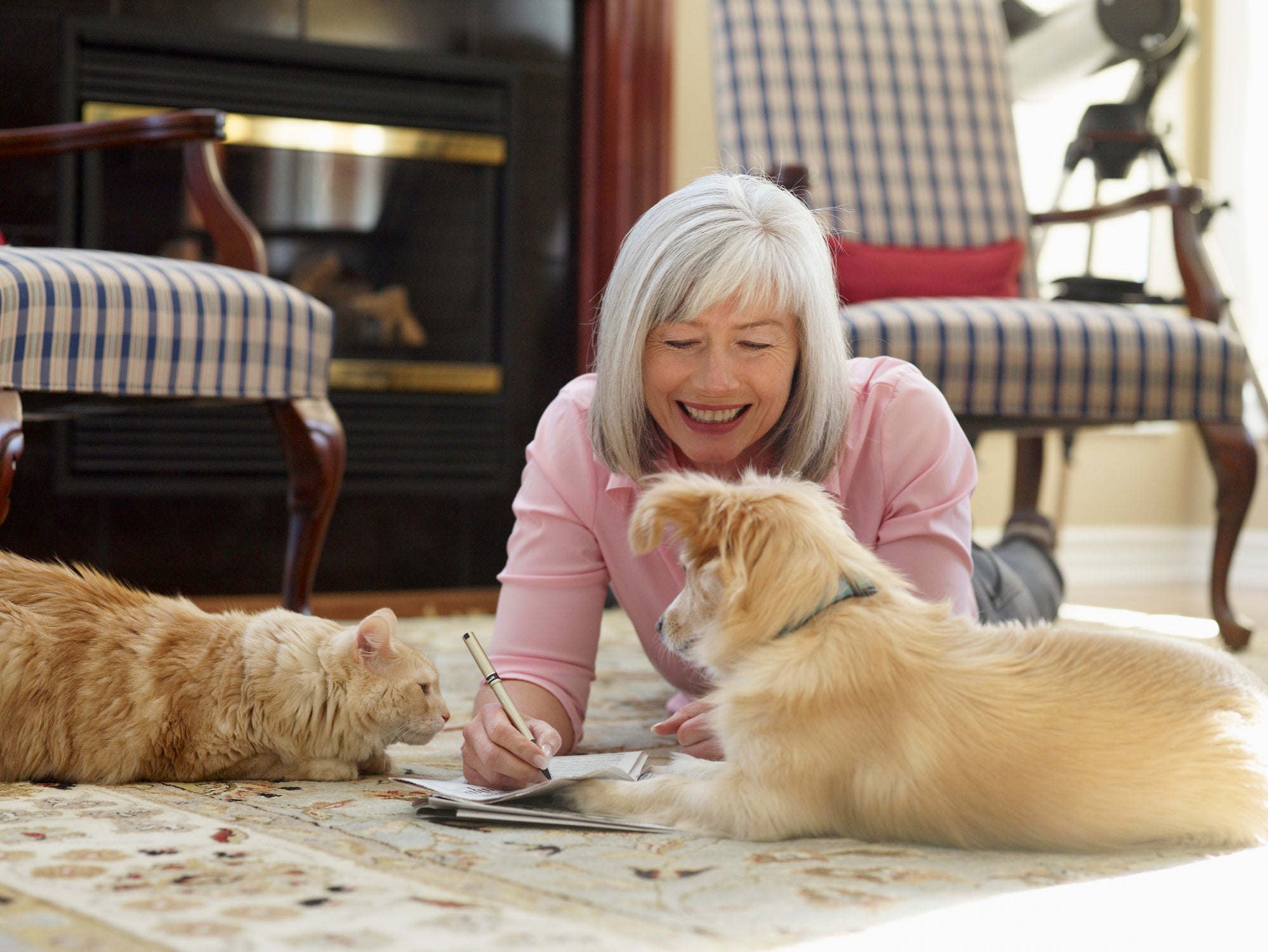 Woman Hanging Out with Pets
