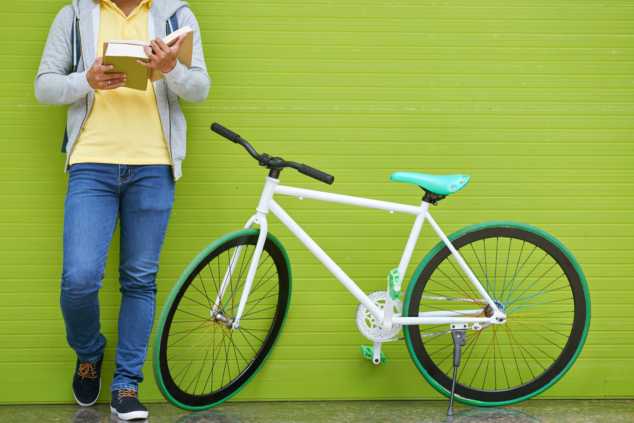 Student with bicycle