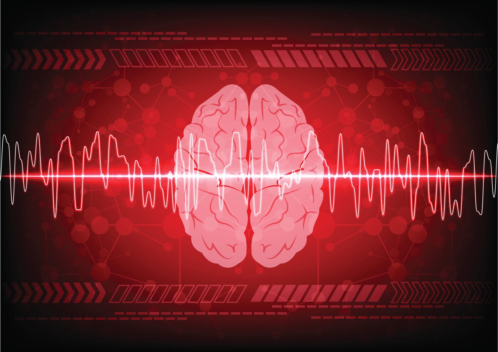 Abstract brain wave concept on blue background technology. illus
