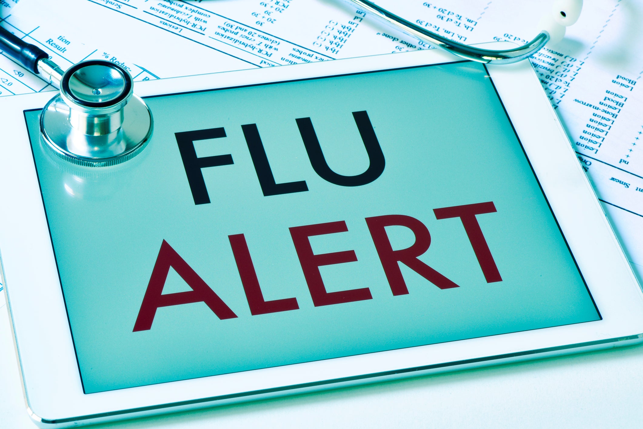 text flu alert in a tablet computer