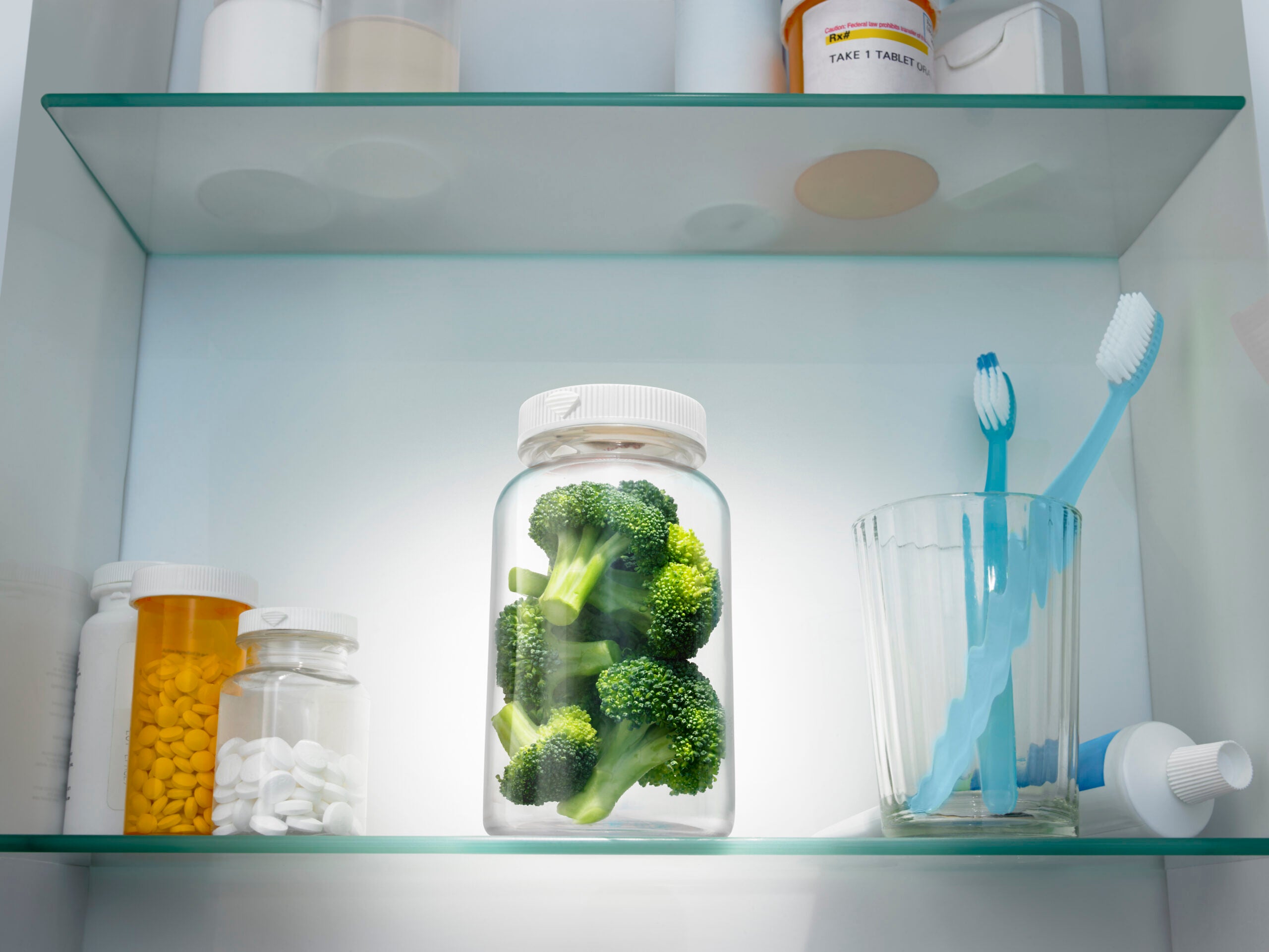 Broccoli in a pill bottle