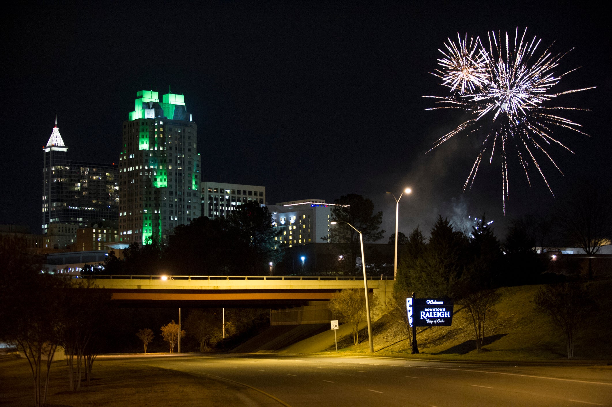 Fireworks Explode Over Dowtown Raleigh, North Carolina