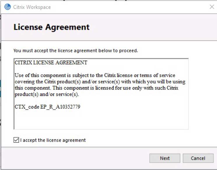 license agreement screenshot